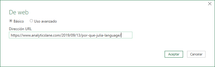 Introducir la URL en el asistente