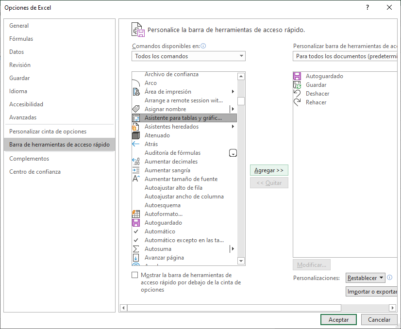 Opciones de Excel