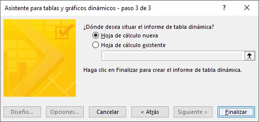 Asistente para tablas y gráficos dinámicos - paso 3