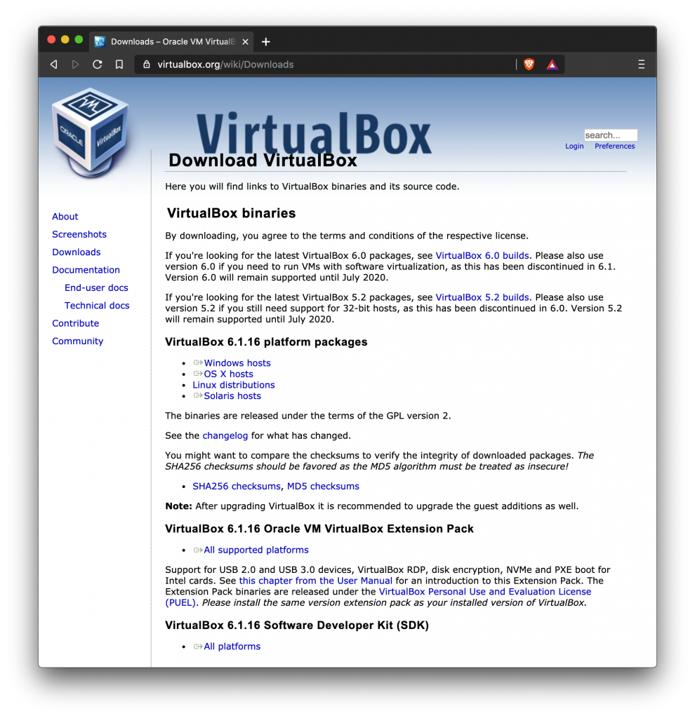 Descarga de VirtualBox y VirtualBox Extension Pack
