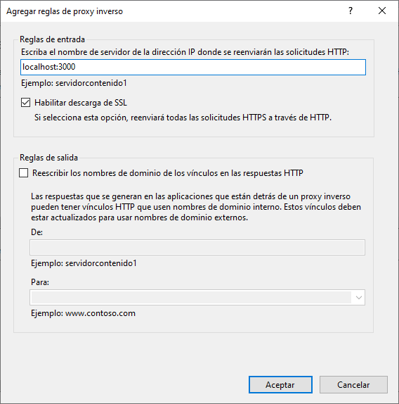 Creación de la regla para IIS