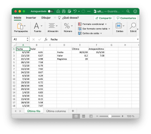 Hoja en la que se puede obtener el último valor de una columna en Excel