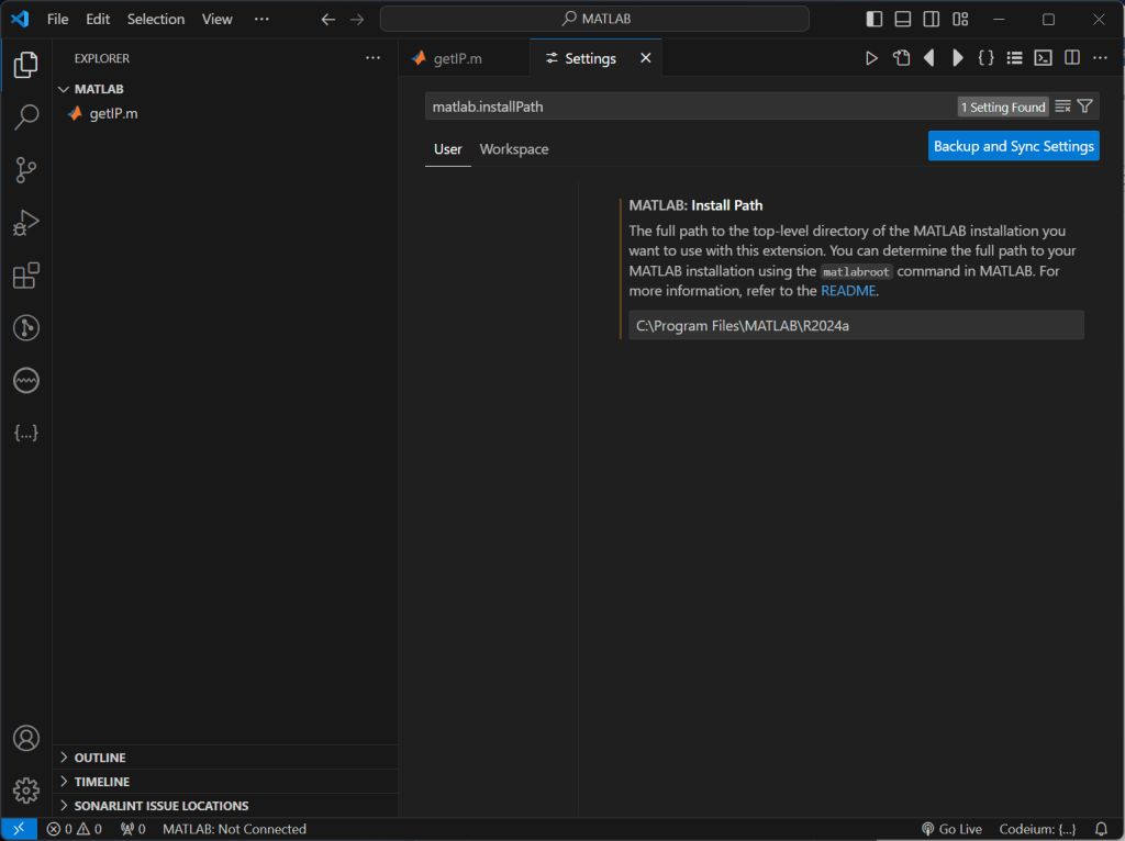 Panel de configuración de Visual Studio Code