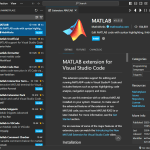 Cómo instalar la extensión de MATLAB en Visual Studio Code Pestaña de extensiones de Visual Studio Code en la que se busca MATLAB